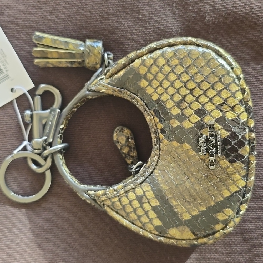 Coach Snake-Embossed Key Ring Card Holder in Yellow and Brown